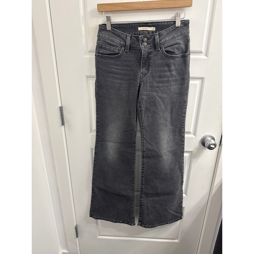 Levis Superlow Flare Jeans Womens 27 Washed Black Low‎ Rise Double Button Denim